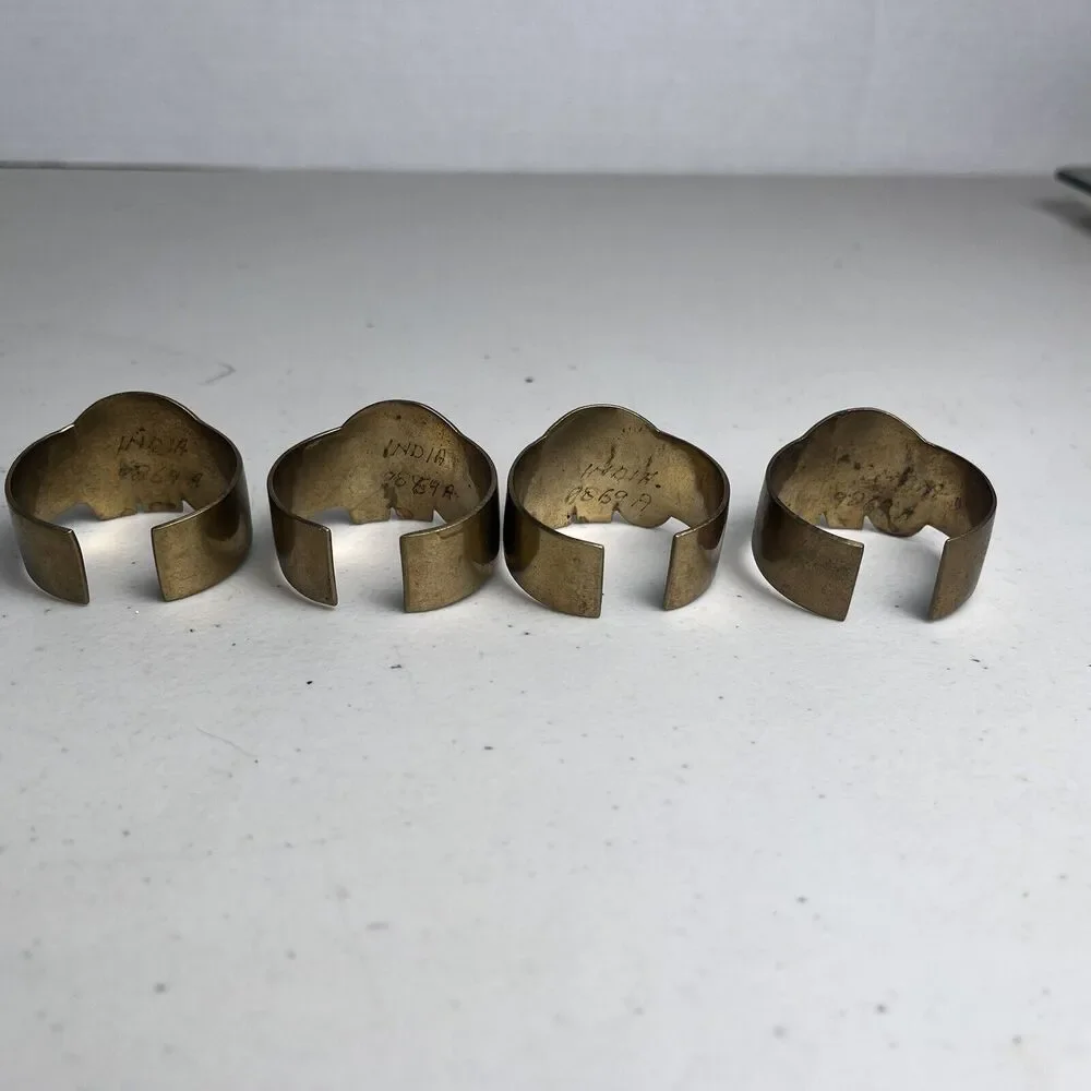 Vintage Brass Elephant Animal Napkin Rings Set Of 4 Marked India Gold Tone & Red